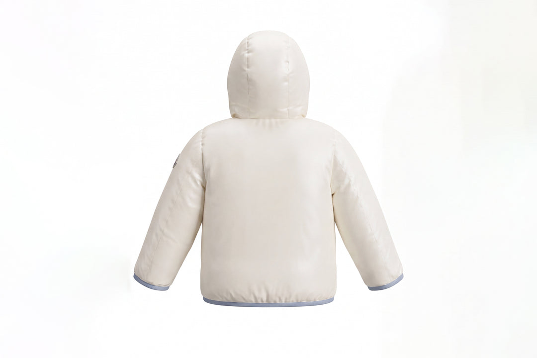 coat down contrast bindings with hood - ivory/blue