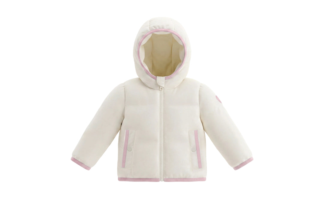 coat down contrast bindings with hood - ivory/pink