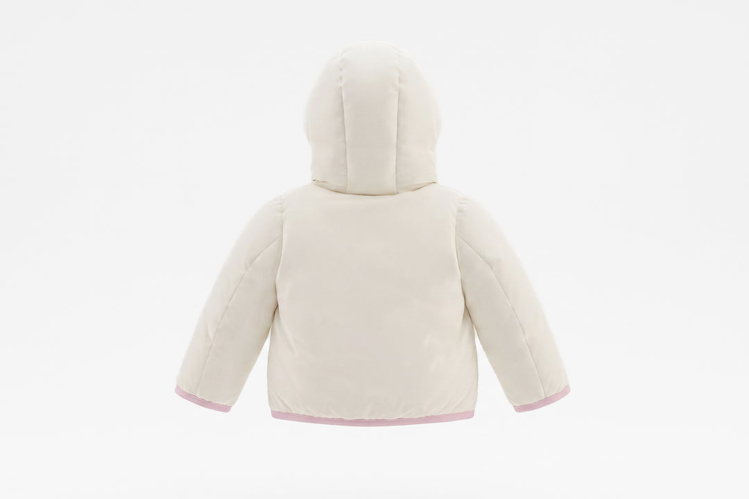 coat down contrast bindings with hood - ivory/pink
