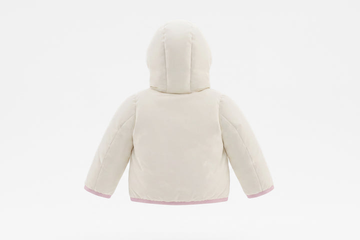 coat down contrast bindings with hood - ivory/pink