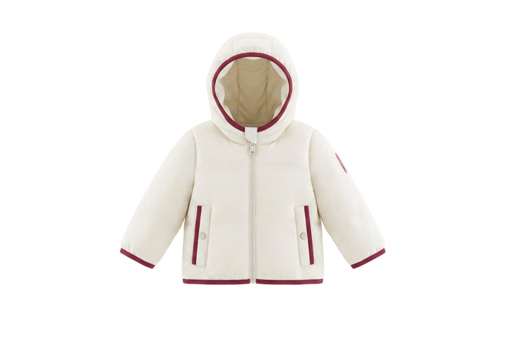 coat down contrast bindings with hood - ivory/red