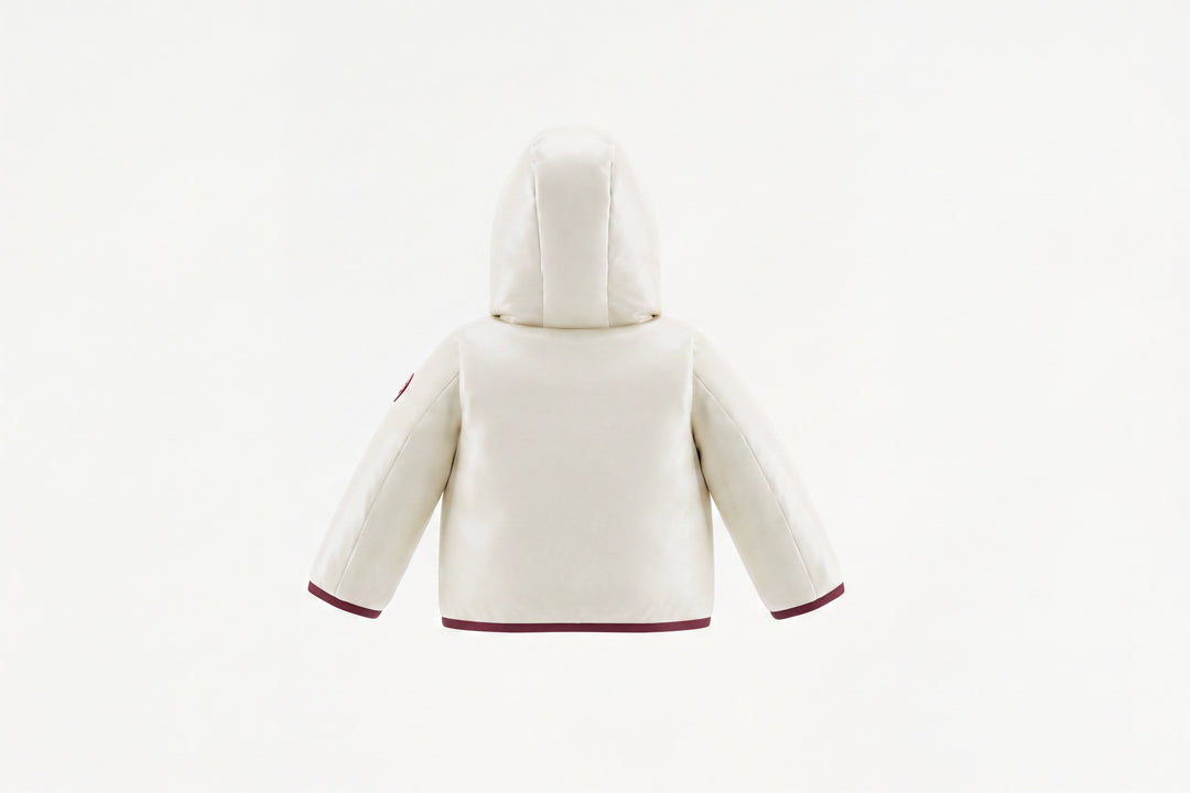 coat down contrast bindings with hood - ivory/red