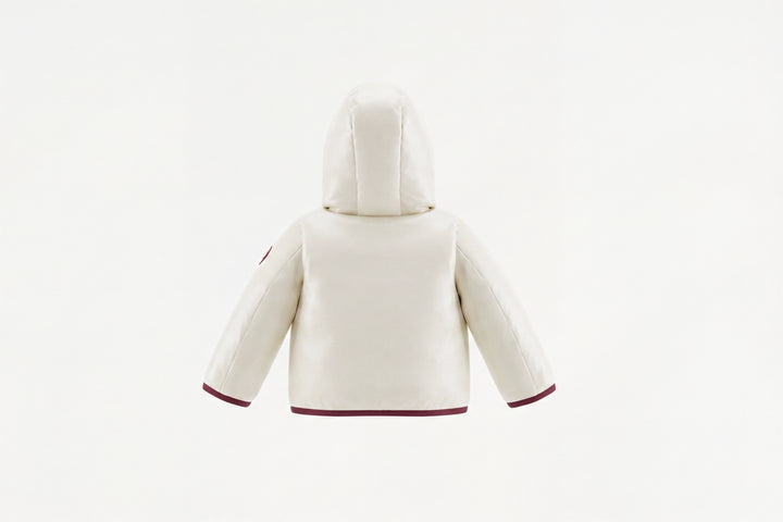 coat down contrast bindings with hood - ivory/red
