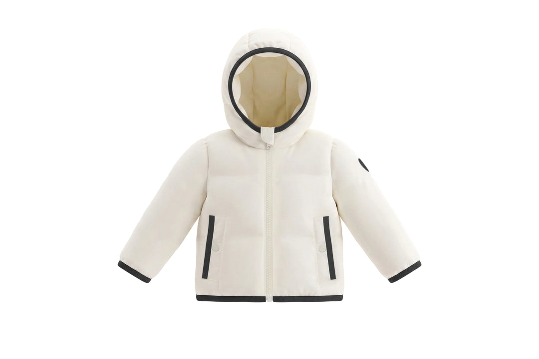coat down contrast bindings with hood - ivory/black