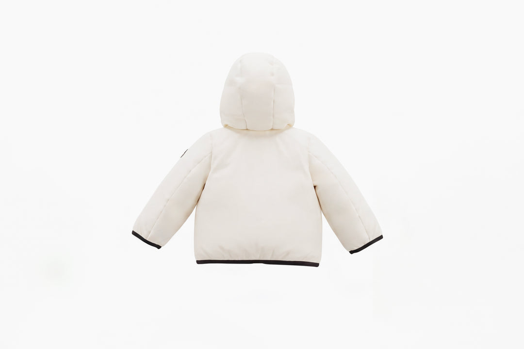 coat down contrast bindings with hood - ivory/black