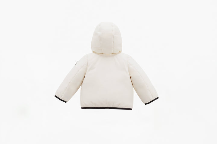 coat down contrast bindings with hood - ivory/black