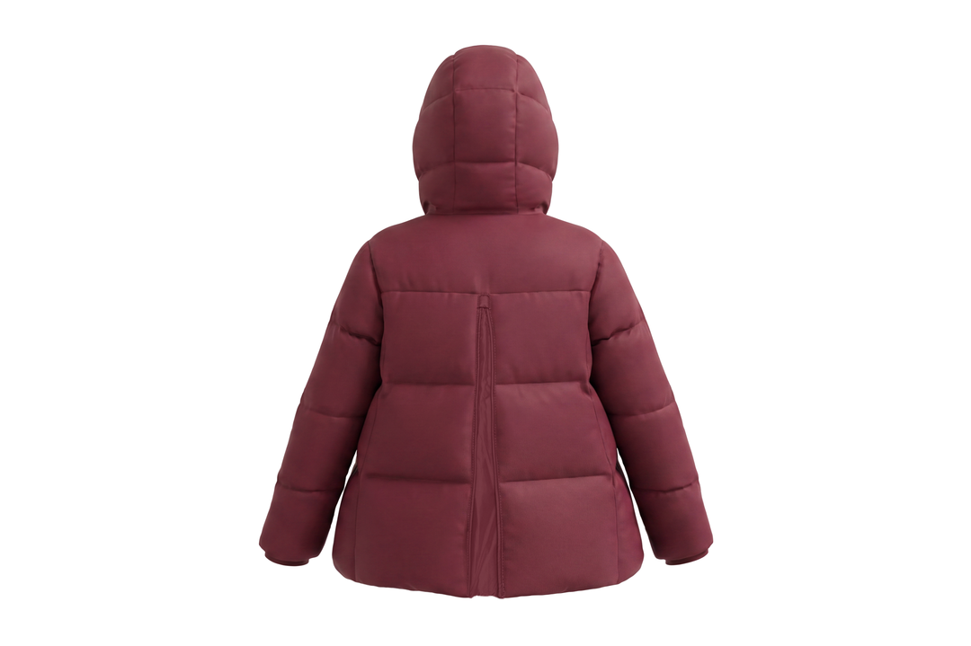 coat down padded pleat knit trim with hood - red