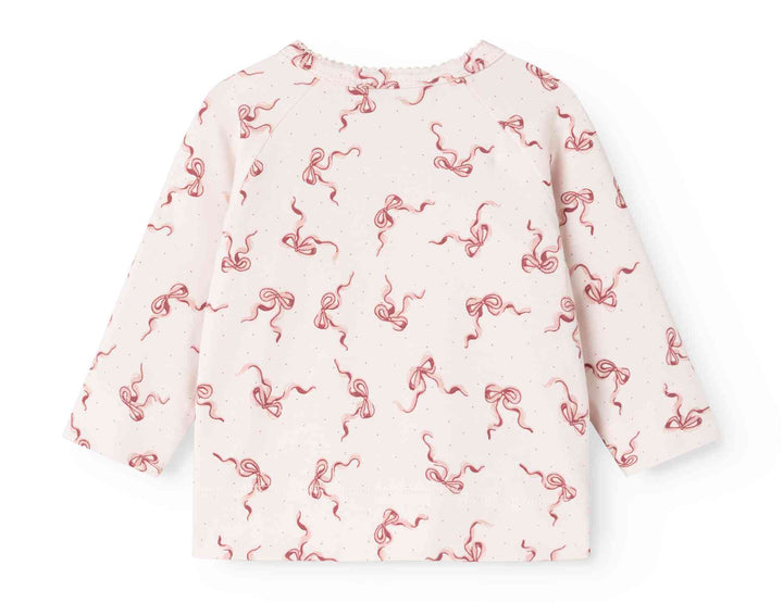 set knit bow print wrap top and footie pants with beanie - bows