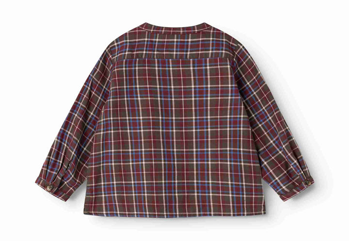 shirt l/s plaid mandarin collar - chocolate check