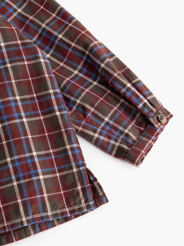 shirt l/s plaid mandarin collar - chocolate check