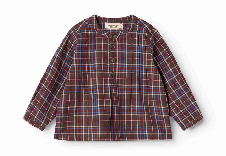 shirt l/s plaid mandarin collar - chocolate check