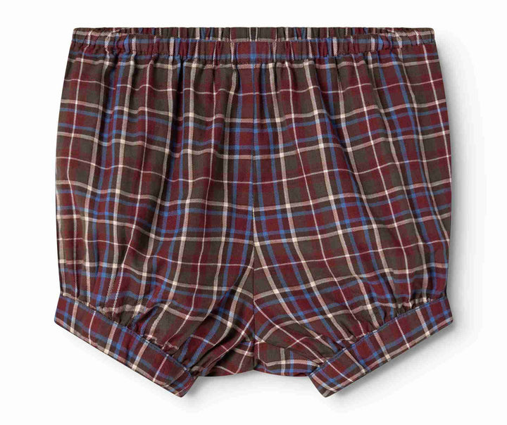 set outfit plaid back tie blouse and bloomers - chocolate check