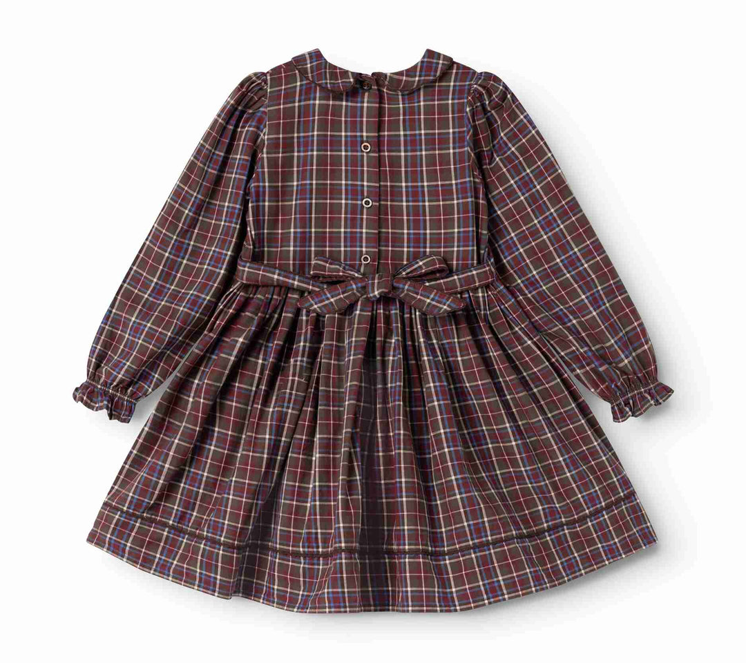 dress plaid collared with back tie - chocolate check