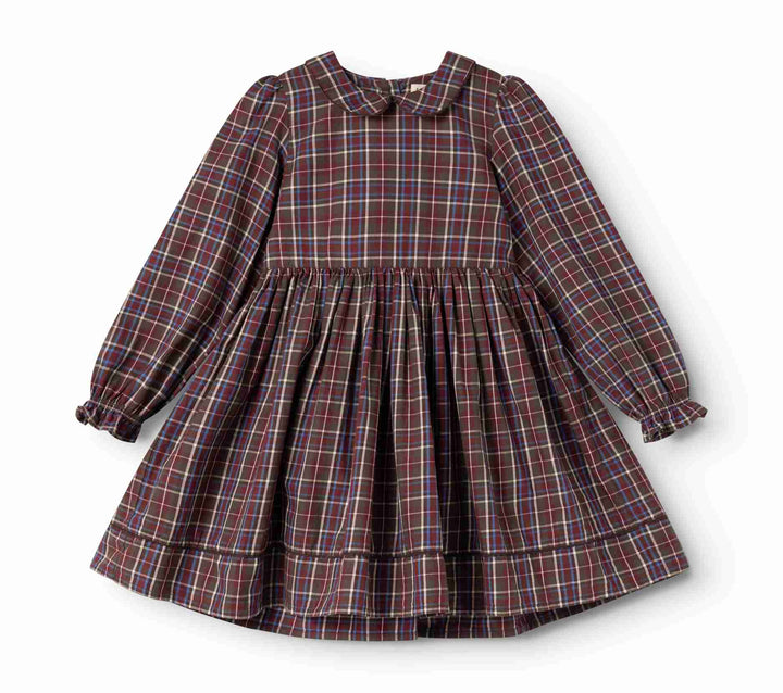 dress plaid collared with back tie - chocolate check