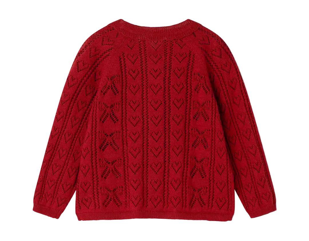 cardigan pointelle knit bow with heart - cherry
