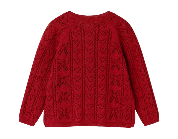 cardigan pointelle knit bow with heart - cherry