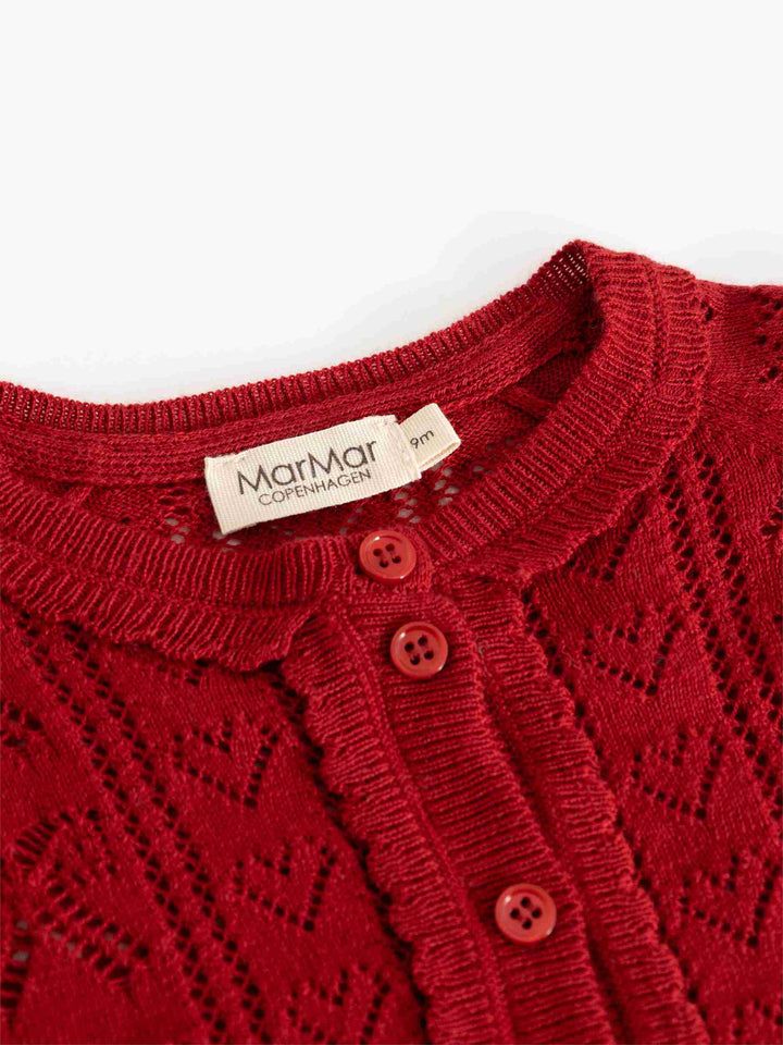 cardigan pointelle knit bow with heart - cherry