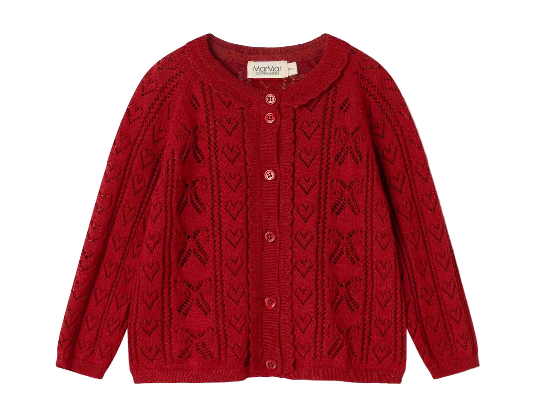 cardigan pointelle knit bow with heart - cherry