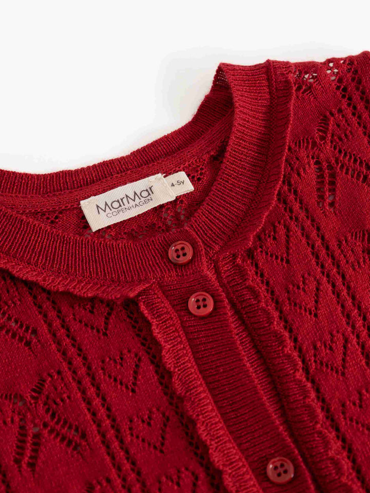 cardigan pointelle knit bow with heart - cherry