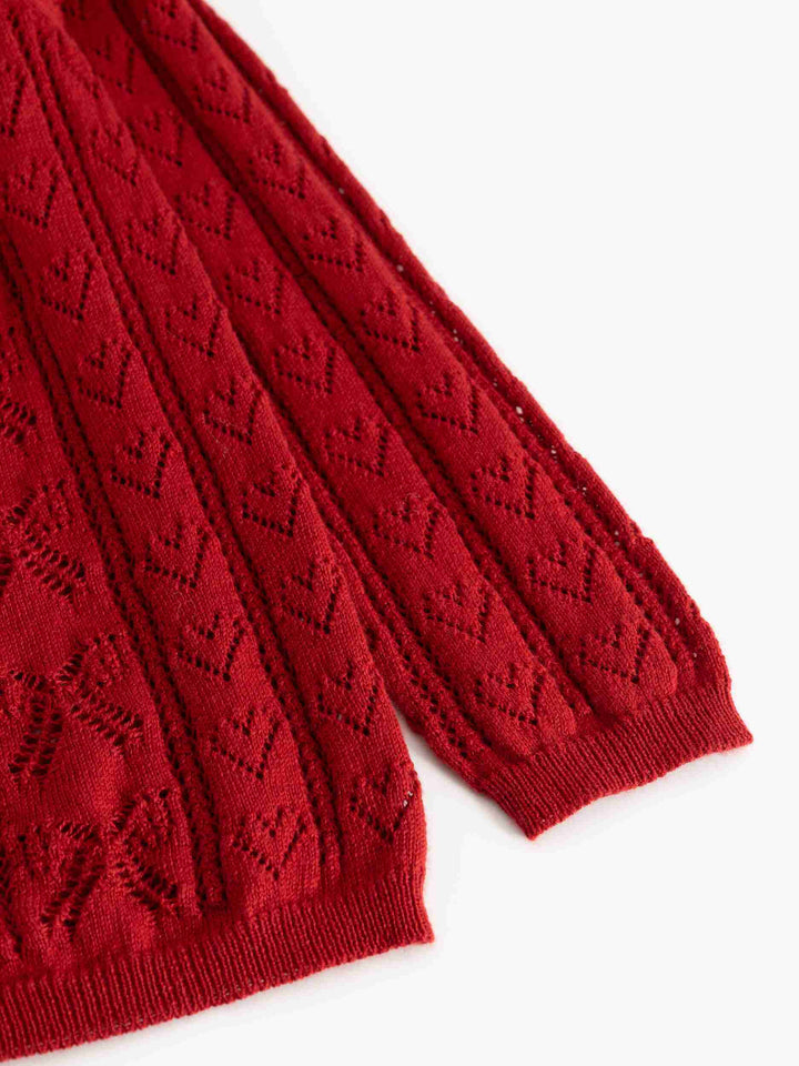 cardigan pointelle knit bow with heart - cherry