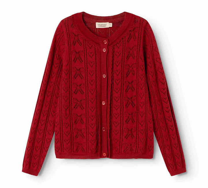 cardigan pointelle knit bow with heart - cherry