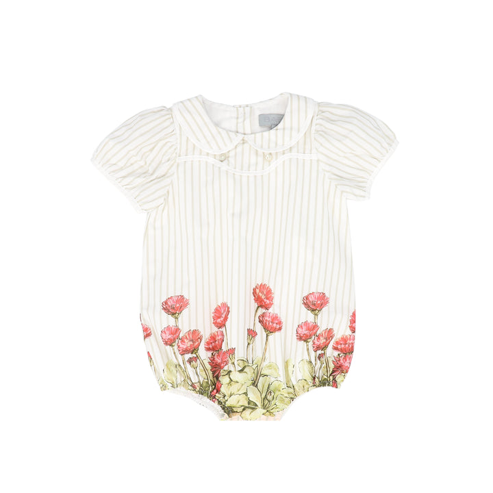 one piece striped floral bottom romper with collar - white/tan