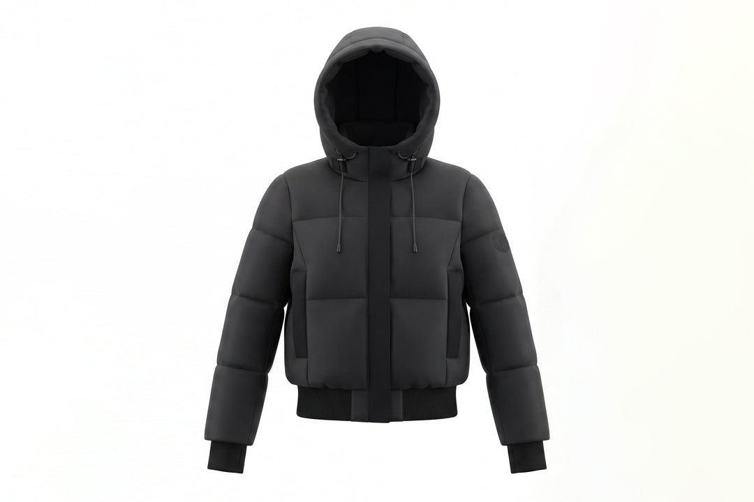 coat drawstring detail bomber style with hood - black
