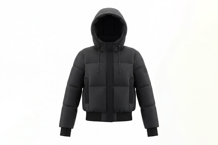coat drawstring detail bomber style with hood - black