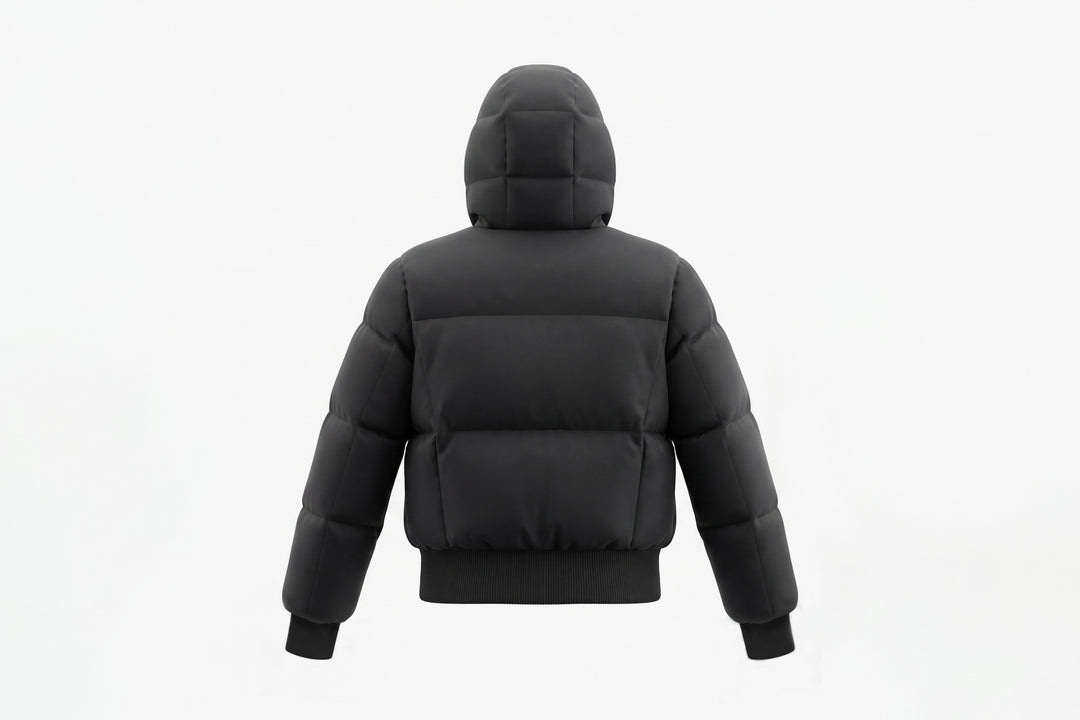 coat drawstring detail bomber style with hood - black