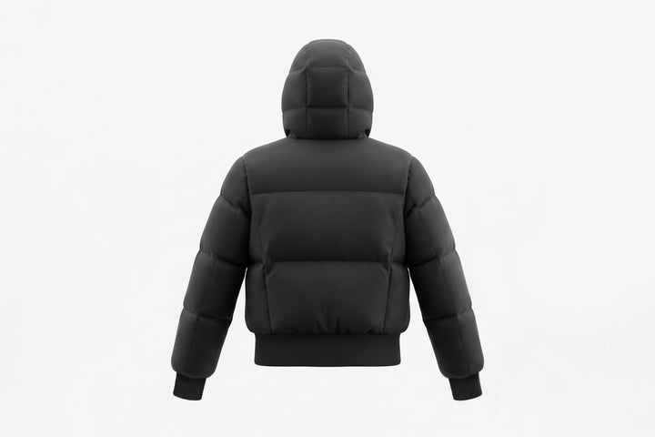 coat drawstring detail bomber style with hood - black