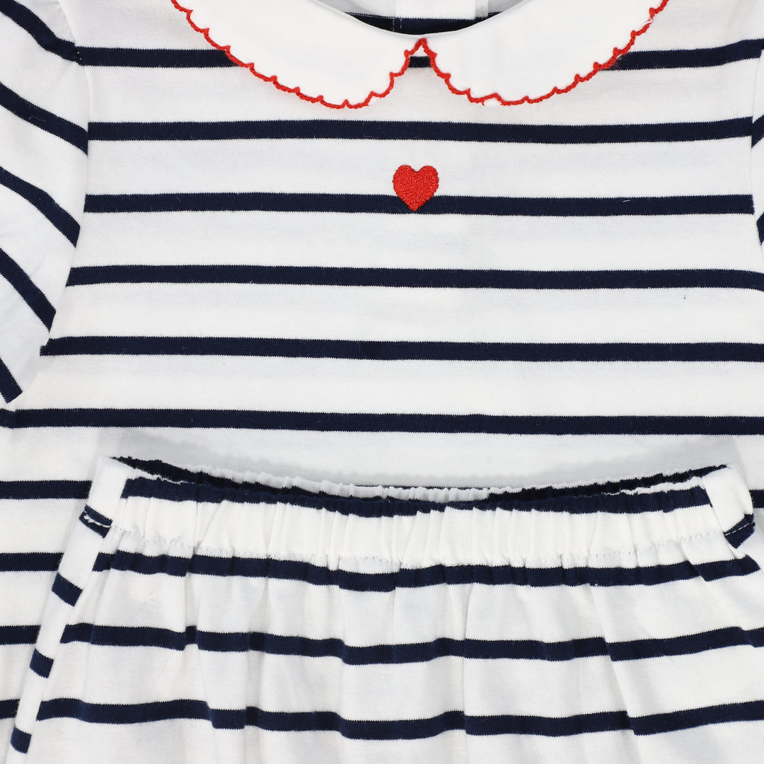 set outfit striped collar tee with denim bloomer
