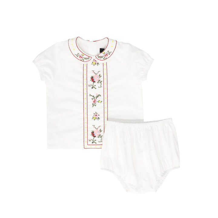 set outfit stitch embroidery shirt and bloomer - white