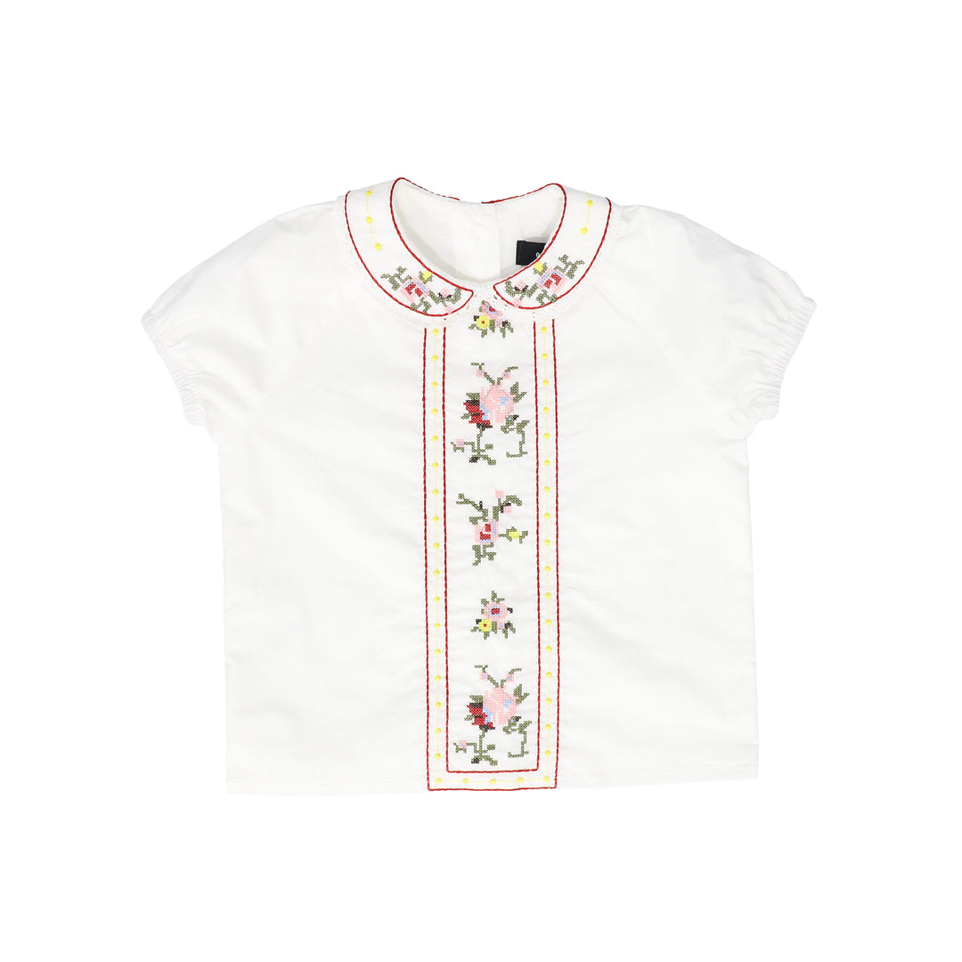 set outfit stitch embroidery shirt and bloomer - white