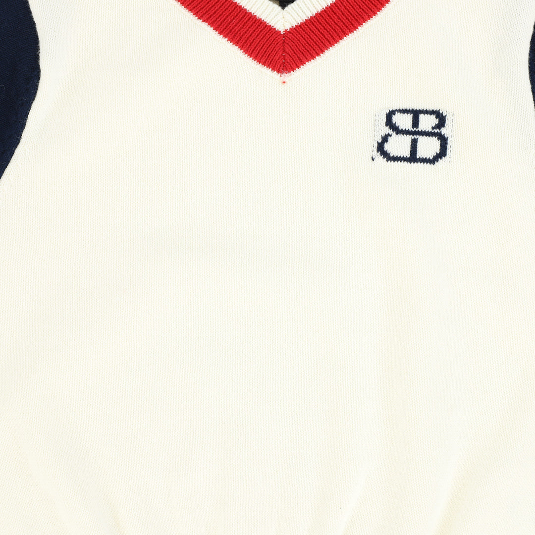 top s/s striped trim sweater - navy/white