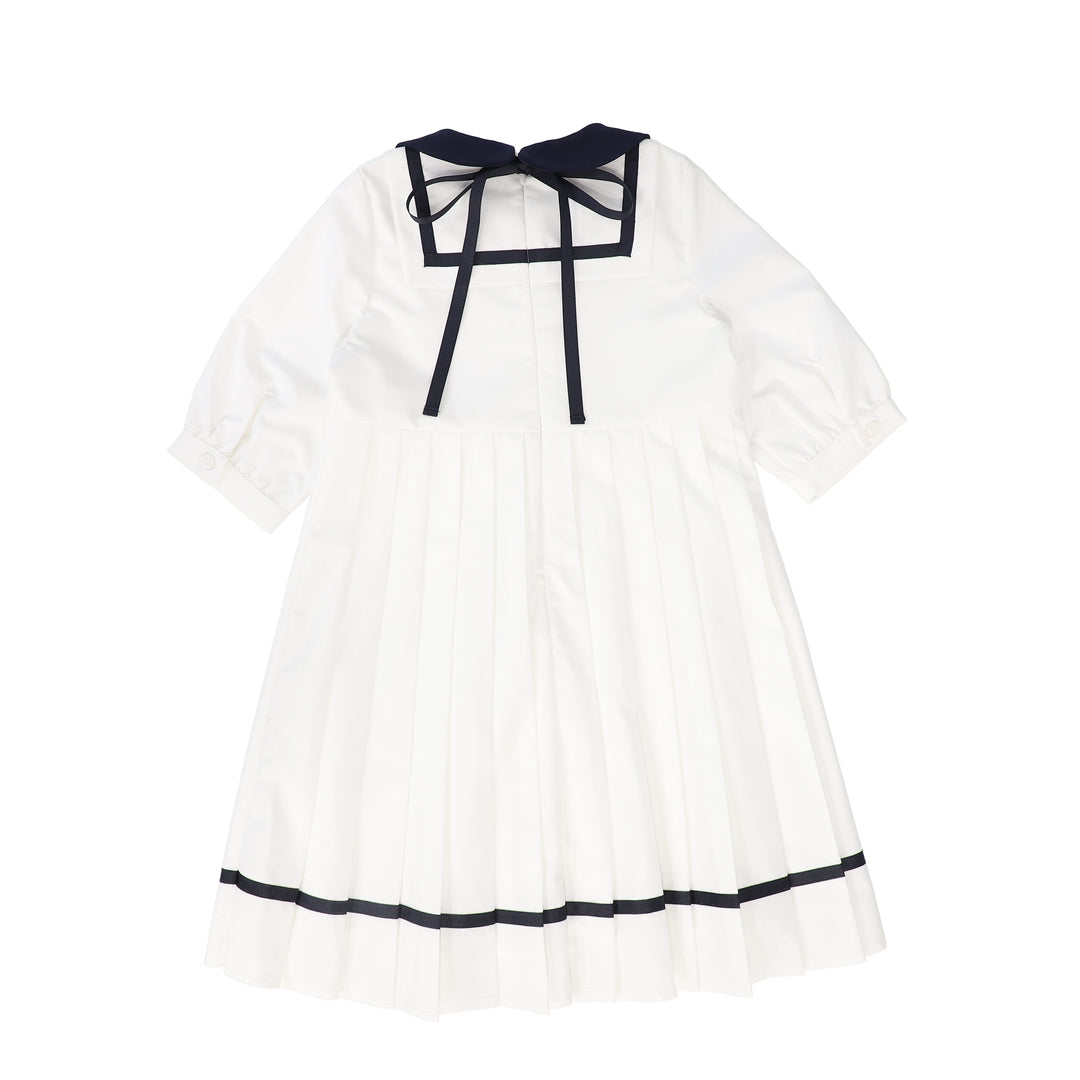 dress 3/4 sleeves sailor style with collar - ivory