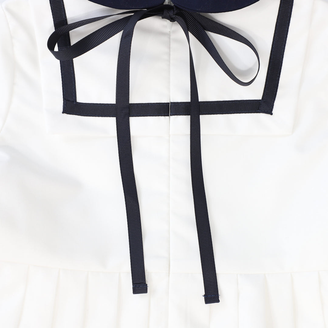 dress 3/4 sleeves sailor style with collar - ivory
