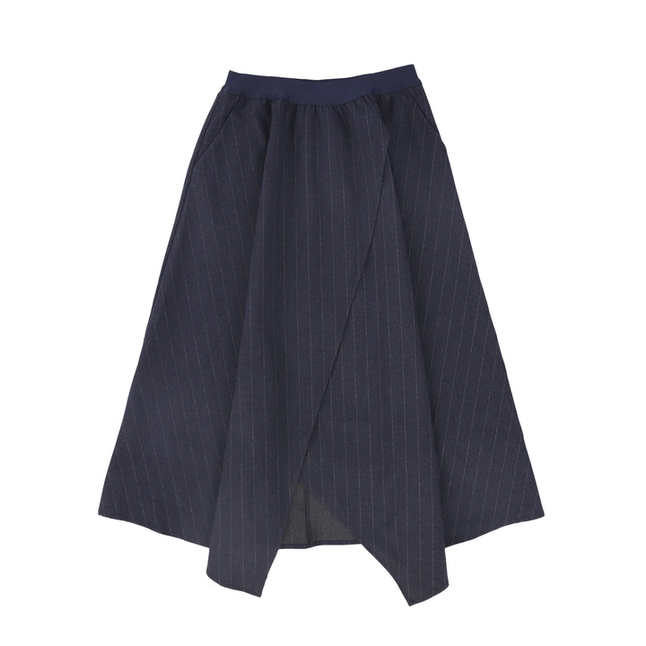skirt midi wool pinstriped wrap look - navy