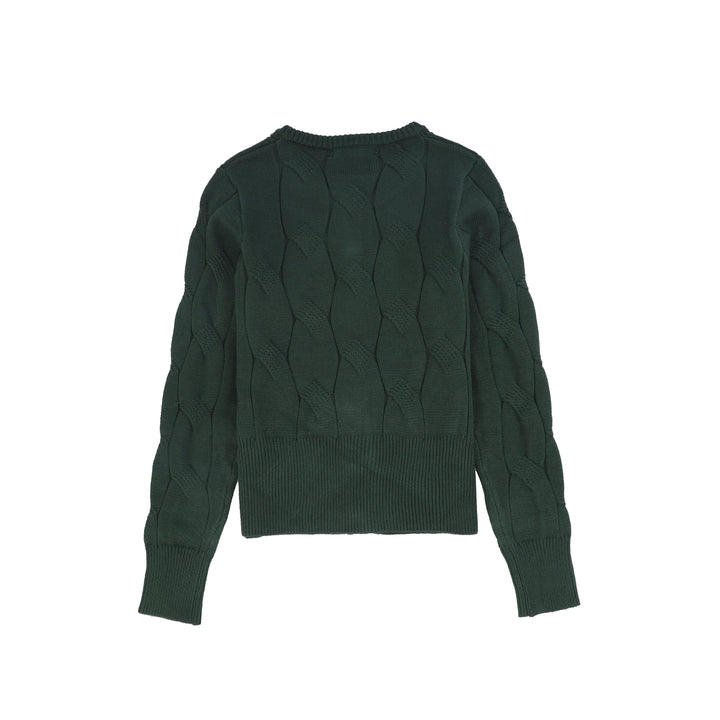 top l/s large cable knit flower cardigan - green