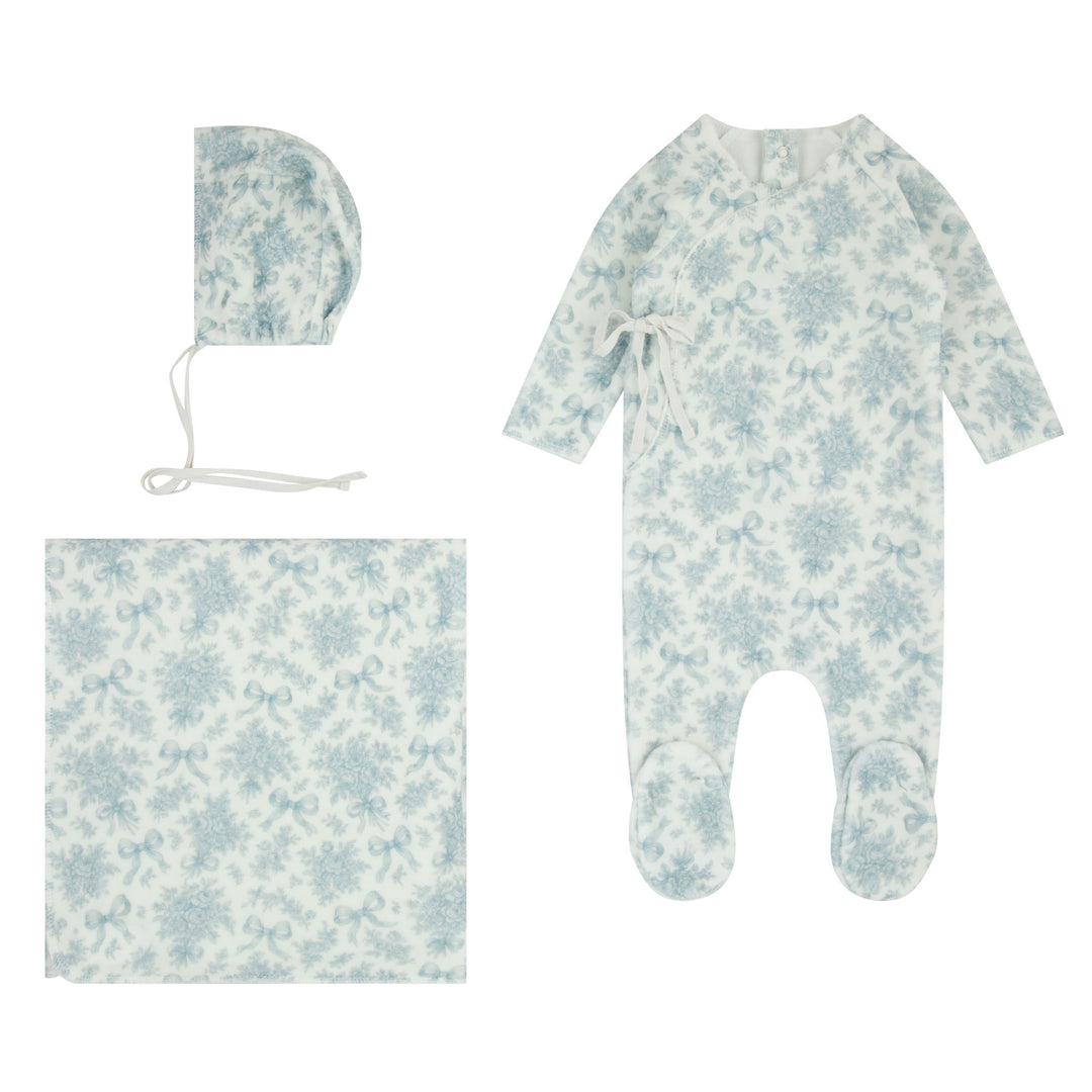 footie velour printed wrap with bonnet and blanket - blue