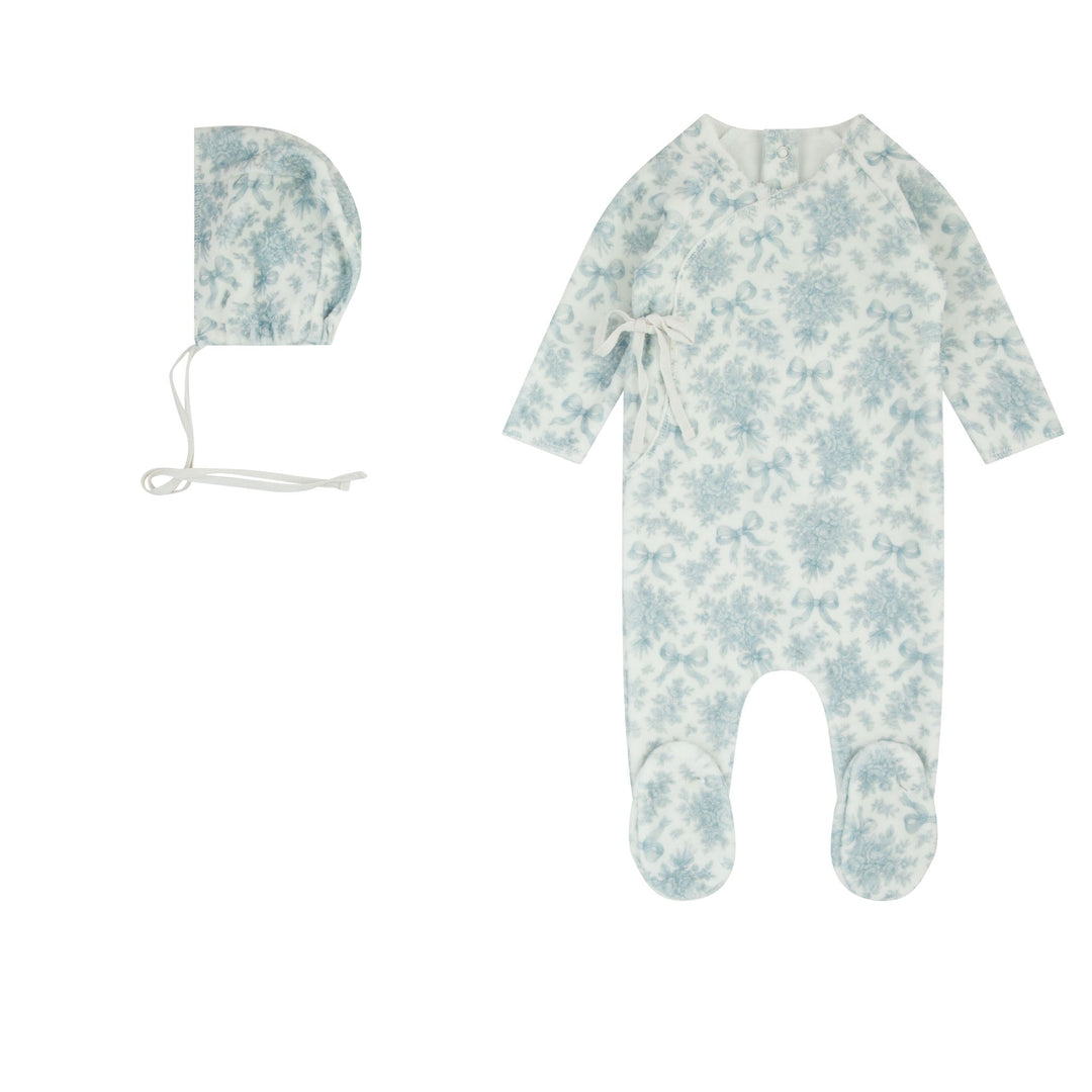footie velour printed wrap with bonnet   - blue
