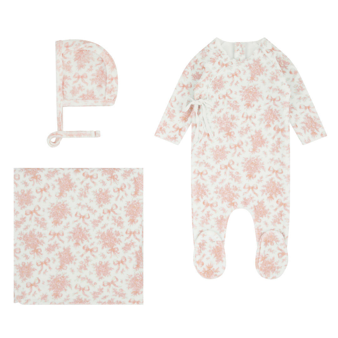 footie velour printed wrap with bonnet and blanket - blush