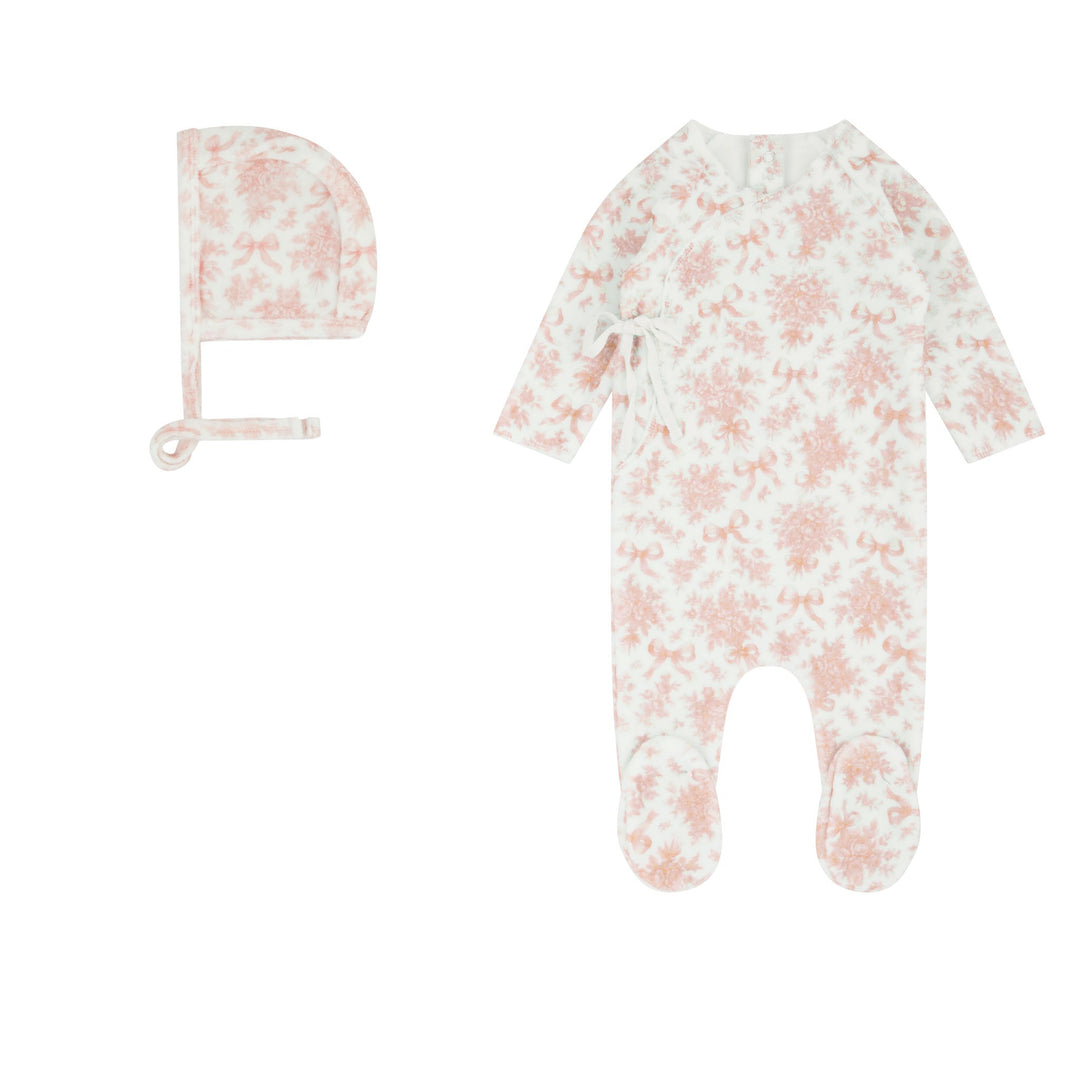 footie velour printed wrap with bonnet   - blush