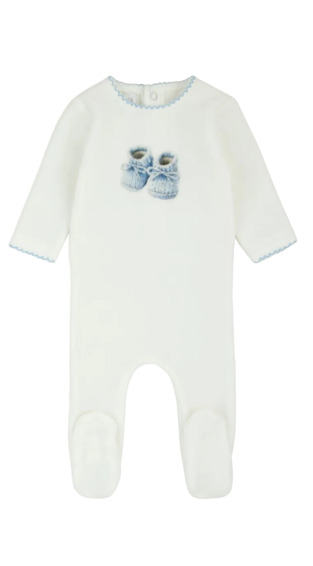 footie velour booties  - milk/blue