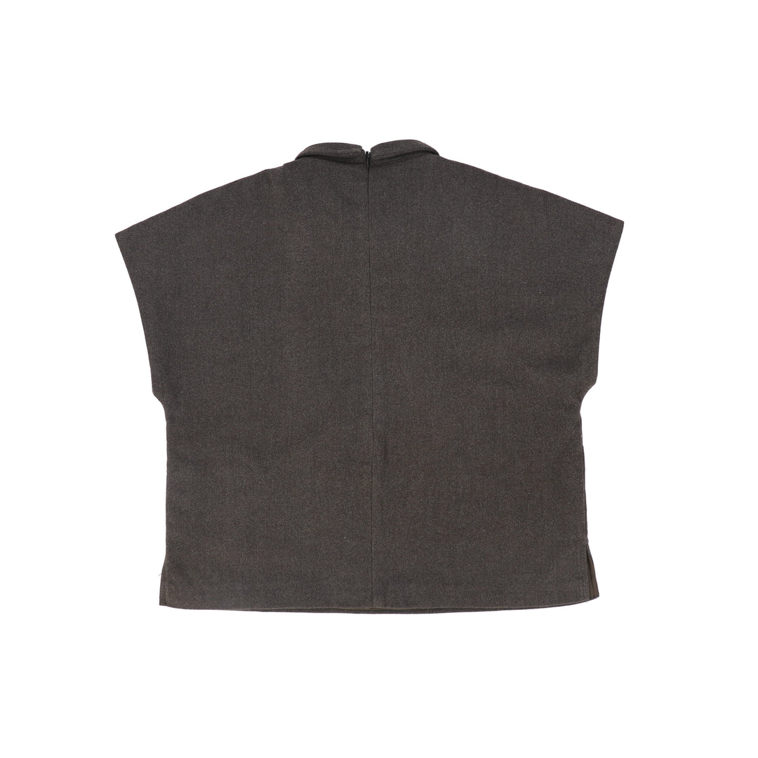 vest cropped wool flower detail with collar - brown