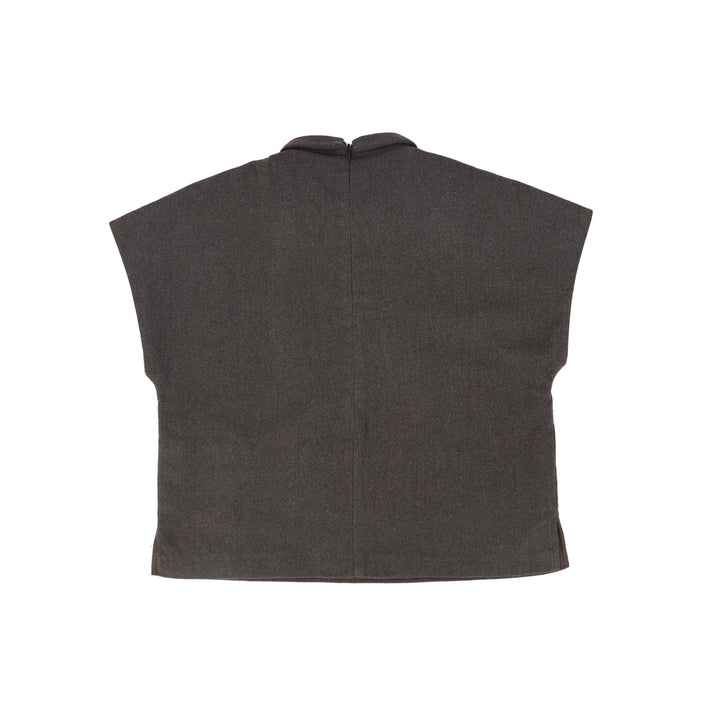 vest cropped wool flower detail with collar - brown