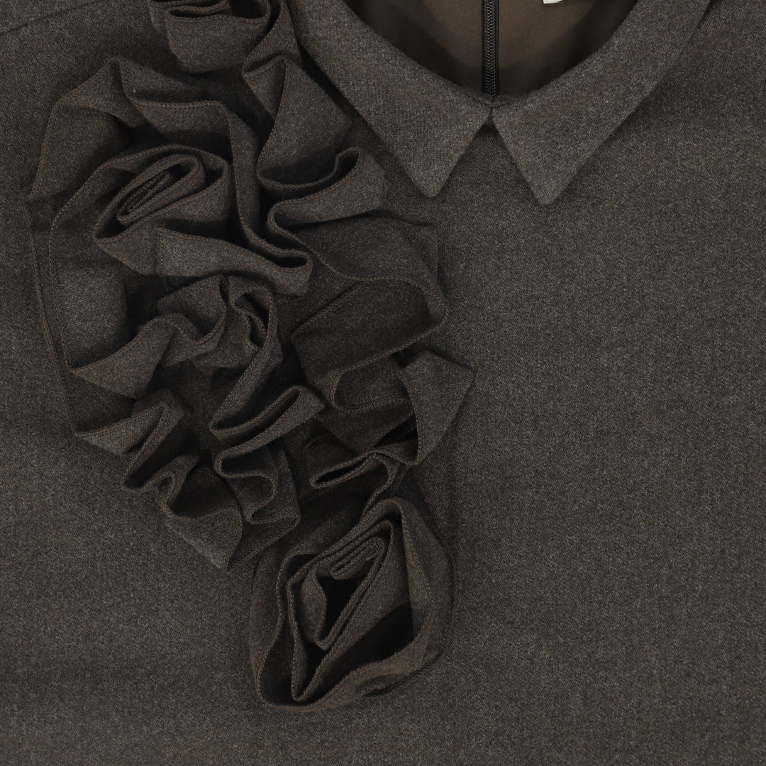 vest cropped wool flower detail with collar - brown