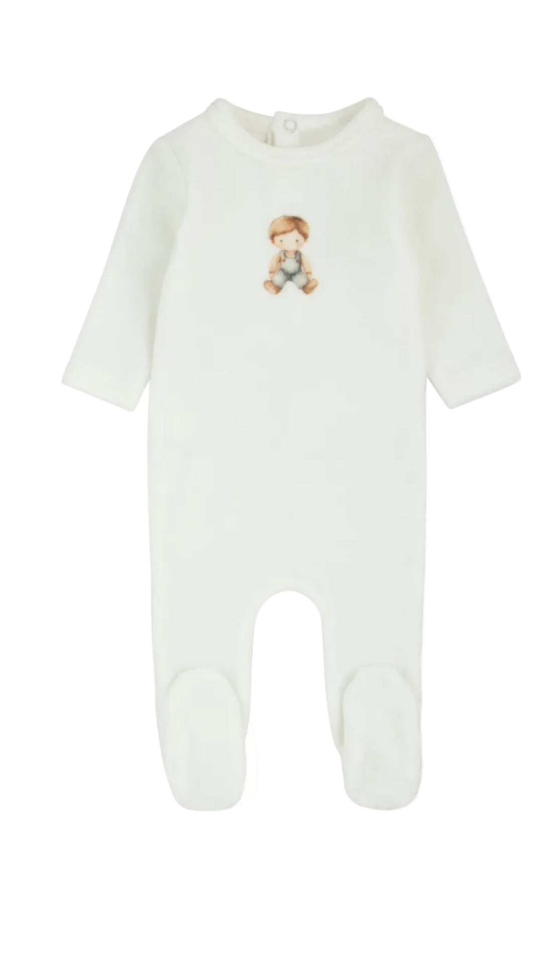 footie velour print doll - milk/blue