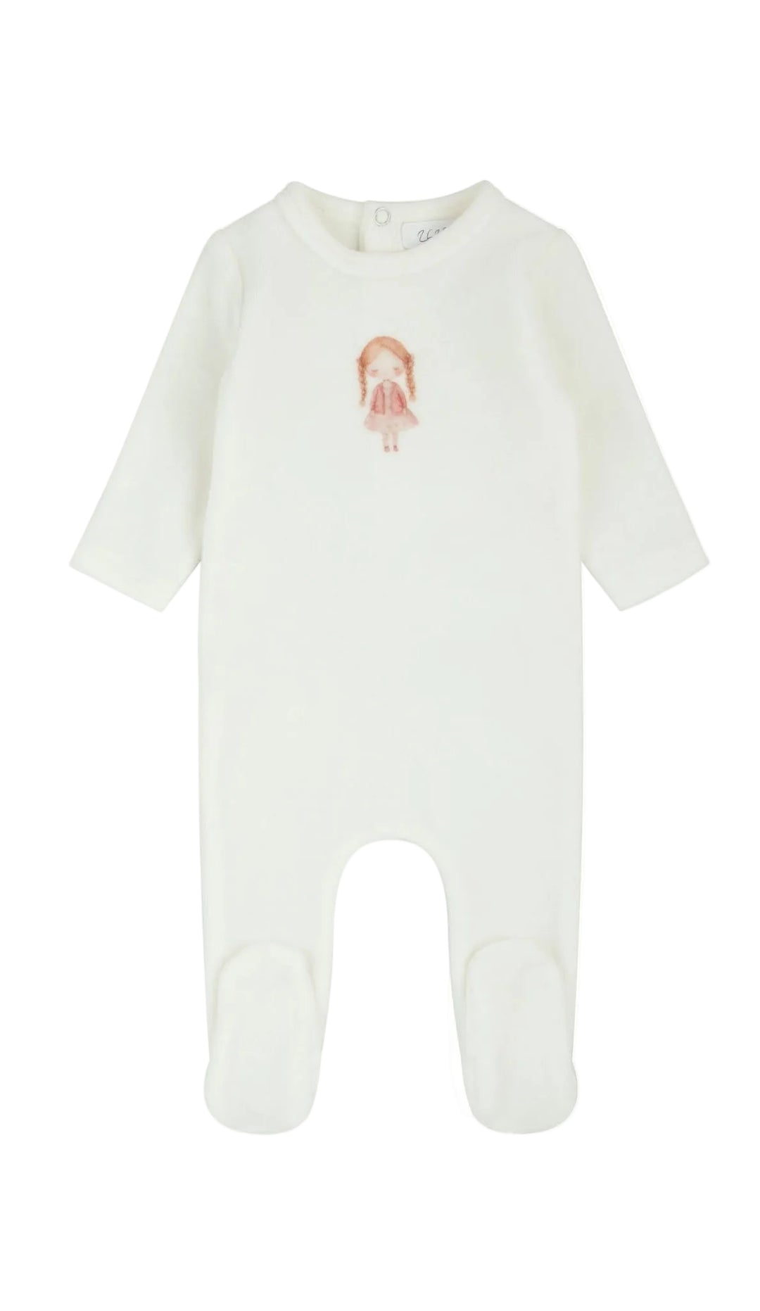 footie velour print doll - milk/mauve