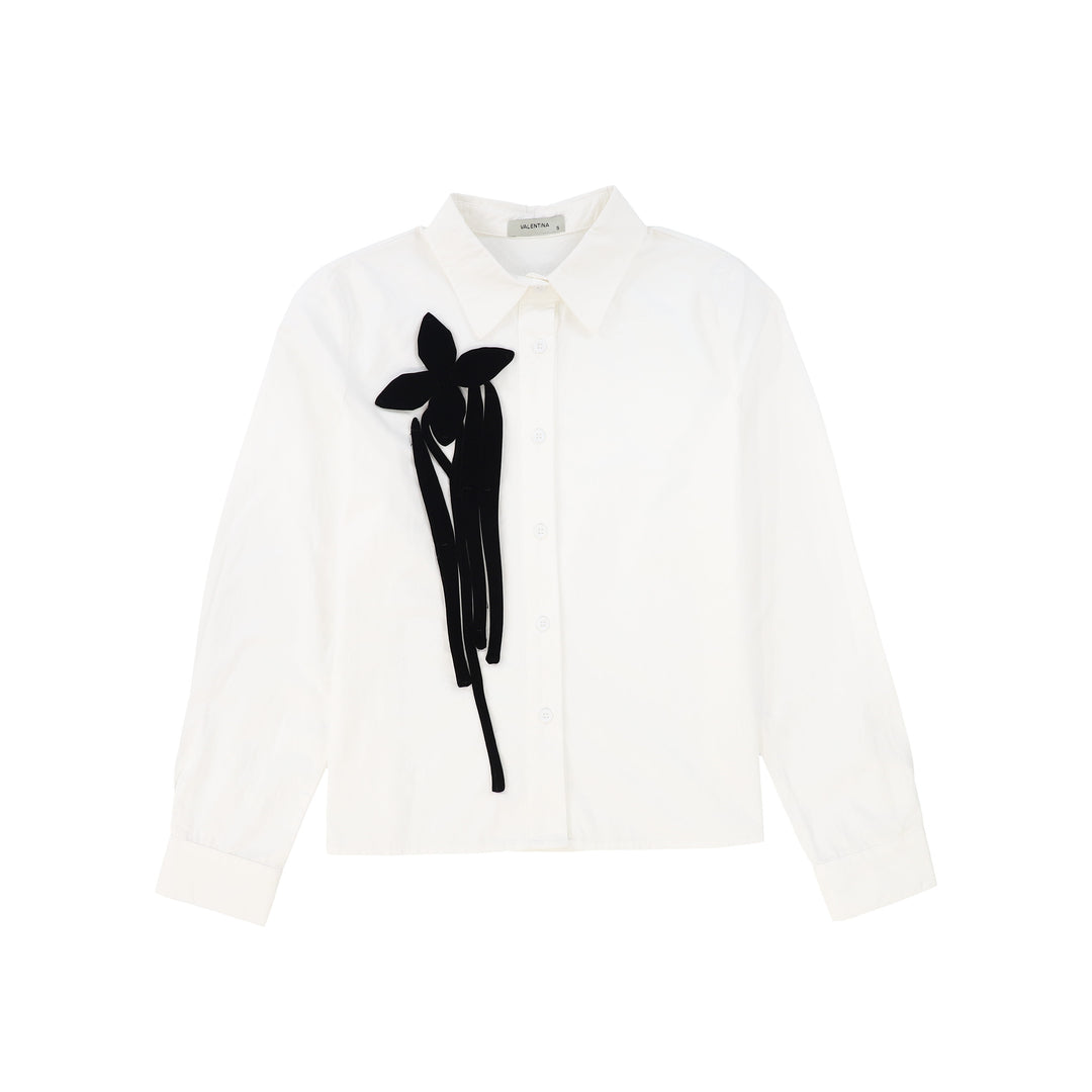 shirt l/s poplin flower detail - white/black