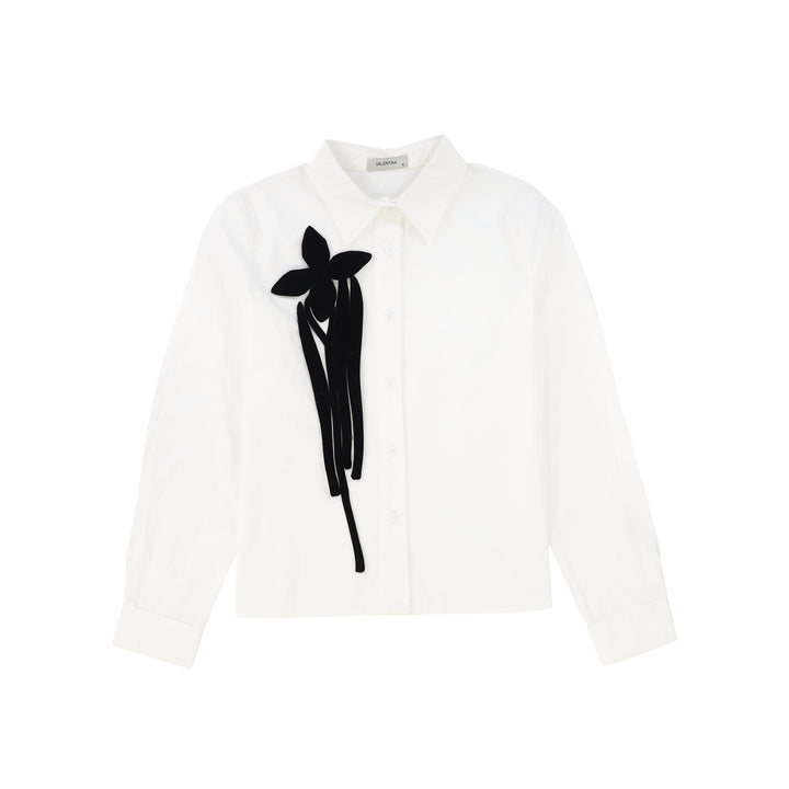 shirt l/s poplin flower detail - white/black
